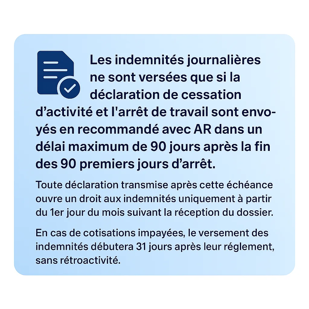 CARCDSF : les indemnités journalières ne sont versées que si la déclaration d’arrêt de travail est envoyée en recommandé dans les 90 jours
